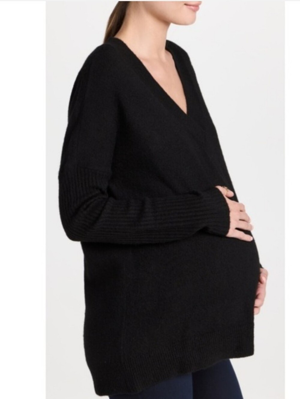 Hatch Eva Maternity Sweater Black V-Neck Wool Blend Minimalist Luxury Size XL